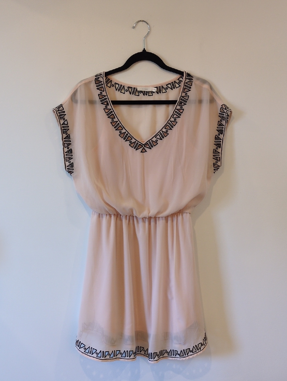 Lush Blush and Black Embroidered Neckline Dress